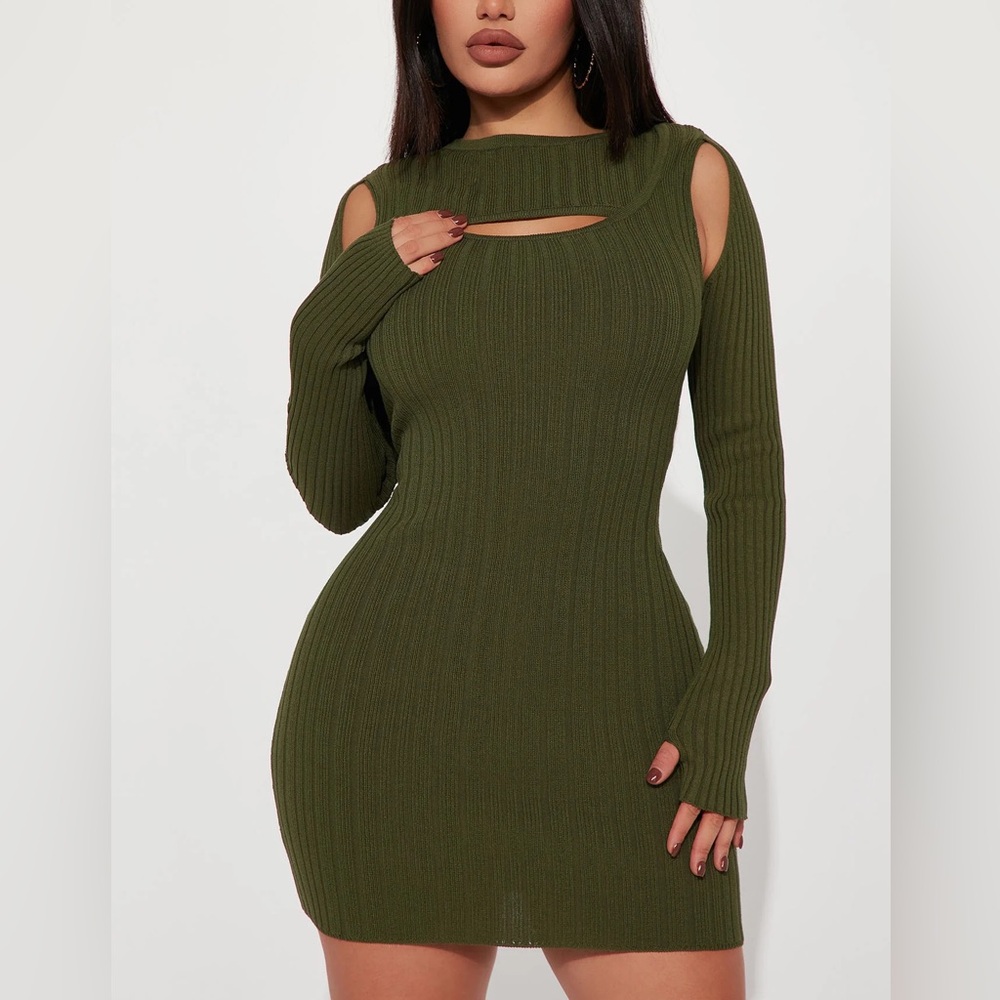Olive sweater mini dress